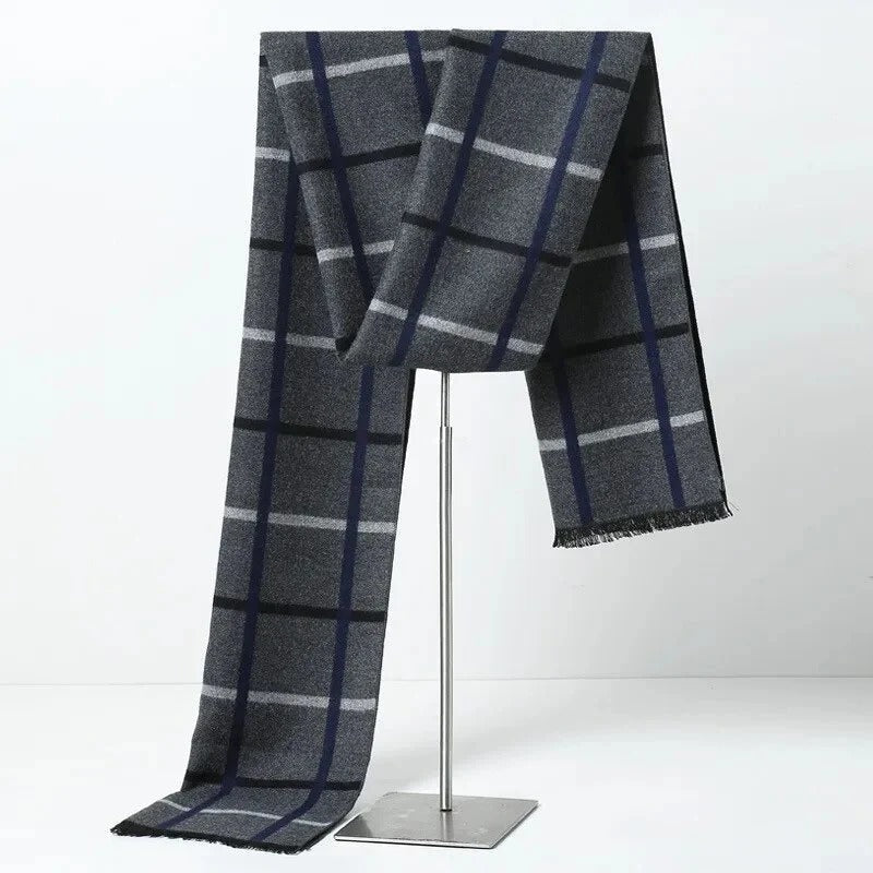Men’s Plaid Knitted Scarf – Soft Winter Neck Wrap with Check Pattern for Cold-Weather Wear