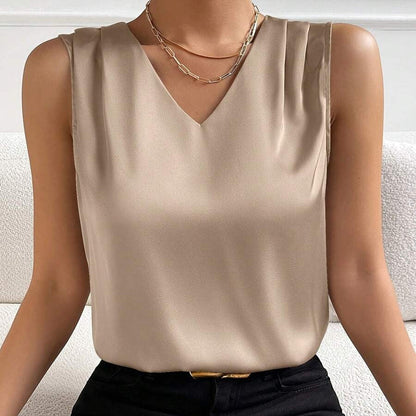 Women’s Sleeveless Blouse – V-Neck with Flowing Relaxed Cut