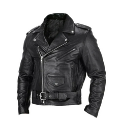 Men’s Leather Biker Jacket – Asymmetric Zip Motorcycle Jacket with Belted Waist and Multiple Zipped Pockets for Casual Wear