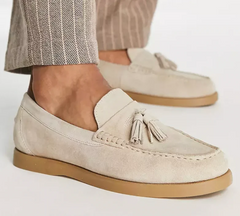 Men’s Suede Tassel Loafers – Slip-On Moccasin Shoes with Gum Sole for Smart Casual Wear