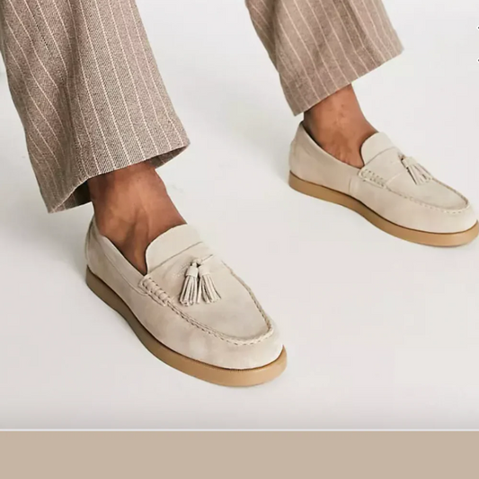 Men’s Suede Tassel Loafers – Slip-On Moccasin Shoes with Gum Sole for Smart Casual Wear