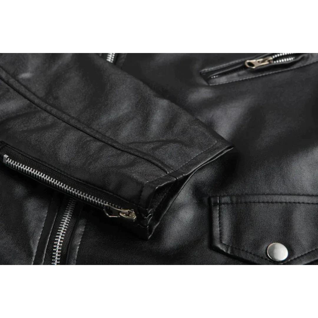 Men’s Leather Biker Jacket – Asymmetric Zip Motorcycle Jacket with Belted Waist and Multiple Zipped Pockets for Casual Wear