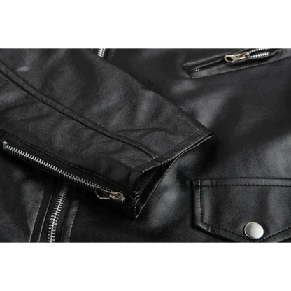 Men’s Leather Biker Jacket – Asymmetric Zip Motorcycle Jacket with Belted Waist and Multiple Zipped Pockets for Casual Wear