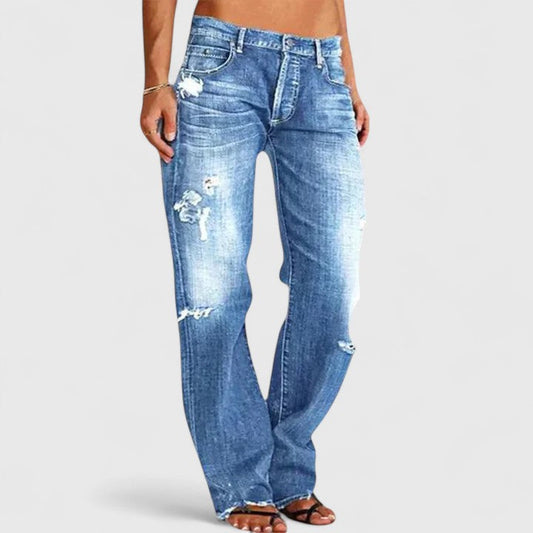 Women’s Straight-Leg Jeans – Distressed Finish with Natural Waist
