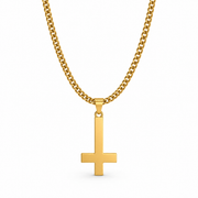 Gold inverted cross necklace on white