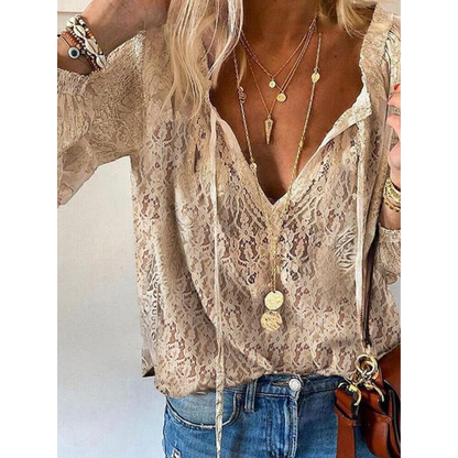 Women’s Boho Lace Blouse – Relaxed Long-Sleeve Summer Top for Holidays and Everyday Wear