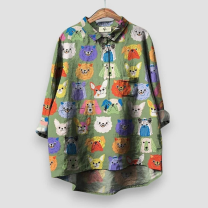 Women’s Printed Shirt Blouse – Relaxed Long-Sleeve Top for Casual Everyday Wear
