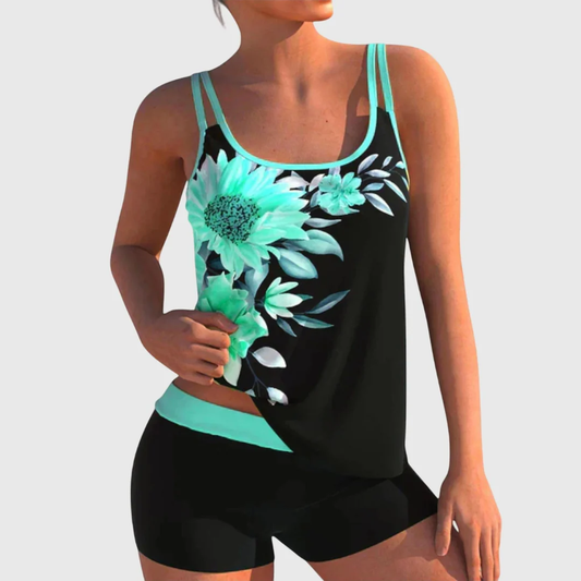 Women’s Printed Tankini Set – Relaxed Summer Swimwear with Shorts for Beach and Pool