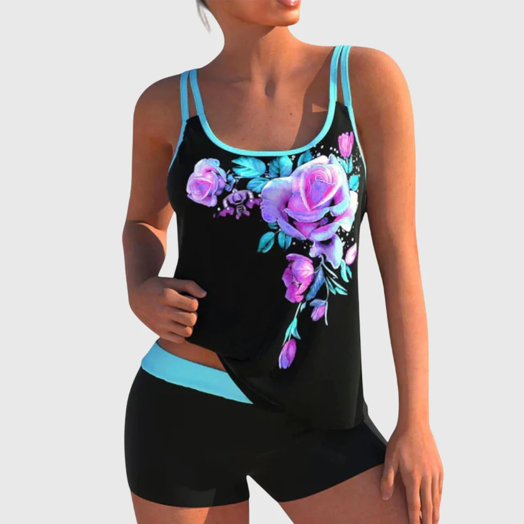 Women’s Printed Tankini Set – Relaxed Summer Swimwear with Shorts for Beach and Pool