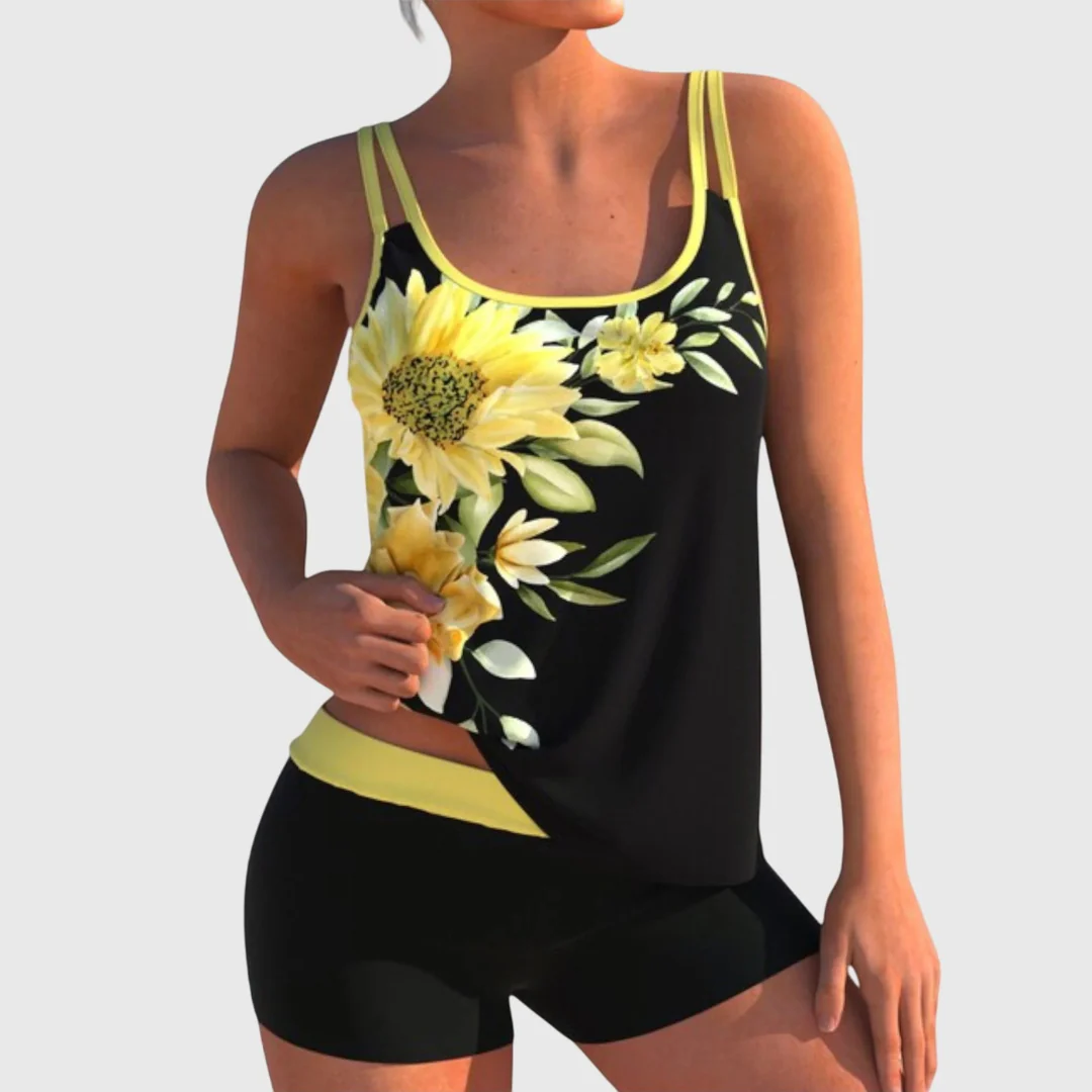 Women’s Printed Tankini Set – Relaxed Summer Swimwear with Shorts for Beach and Pool