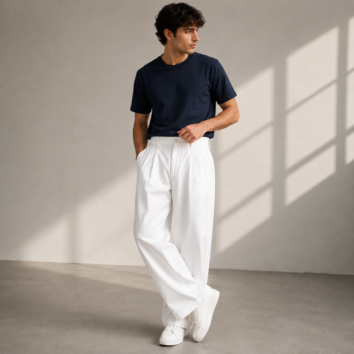 Men’s Pleated Wide-Leg Trousers – Relaxed Modern Pants for Everyday and Travel Wear