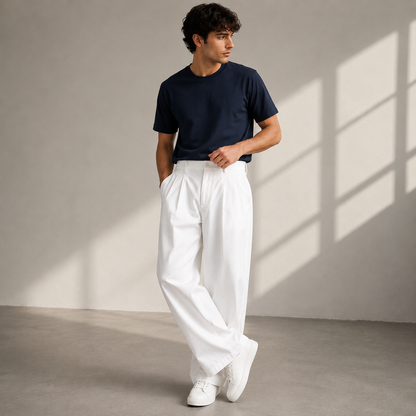 Men’s Pleated Wide-Leg Trousers – Relaxed Modern Pants for Everyday and Travel Wear