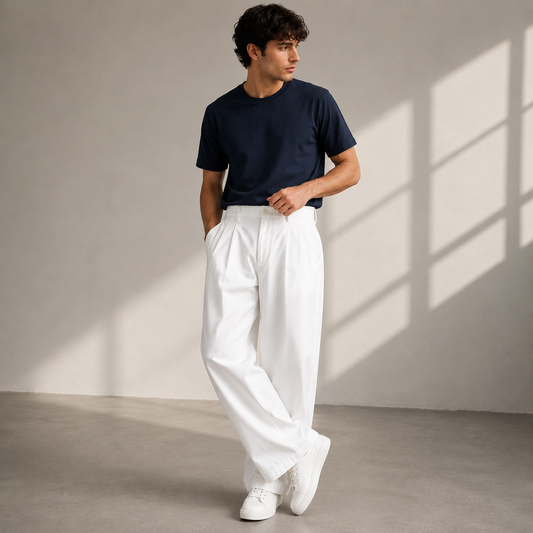 Men’s Pleated Wide-Leg Trousers – Relaxed Modern Pants for Everyday and Travel Wear