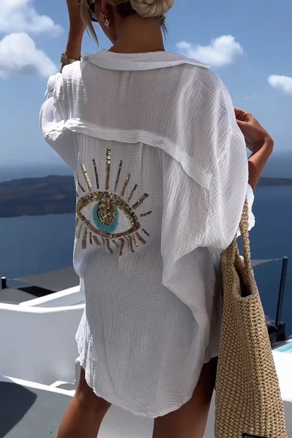 Women’s Oversized Cotton Shirt – Relaxed Button-Up Beach Cover-Up for Summer