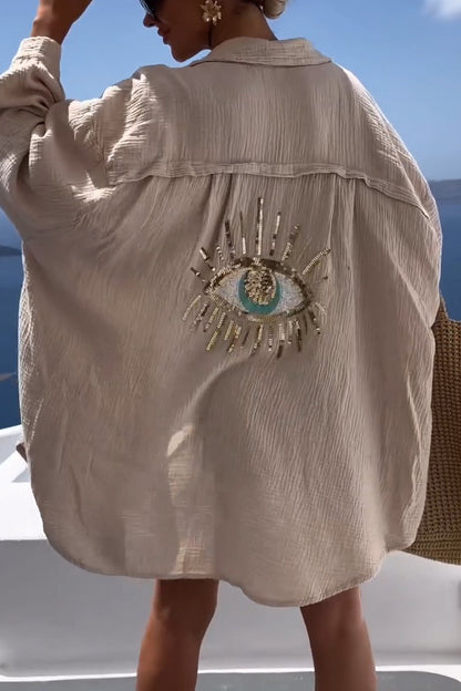 Women’s Oversized Cotton Shirt – Relaxed Button-Up Beach Cover-Up for Summer