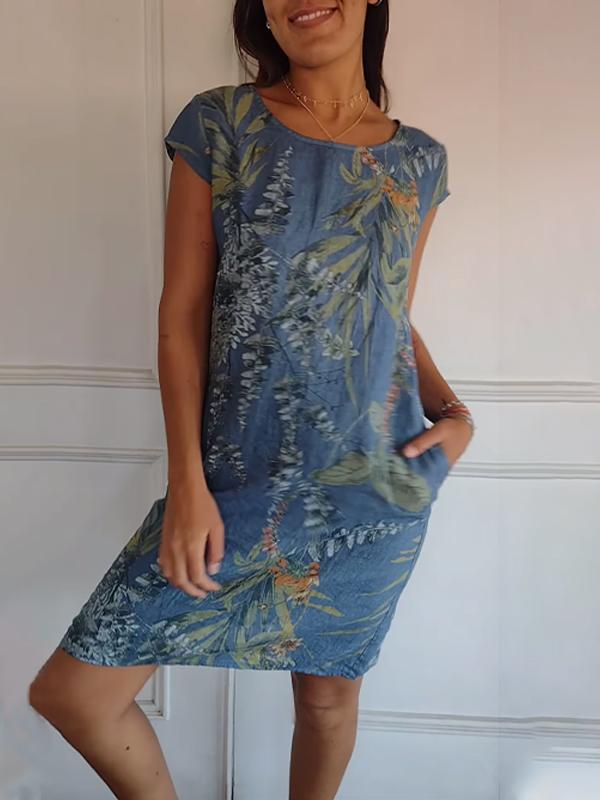 Women’s Printed Relaxed Summer Dress – Short Sleeve Casual Style for Holidays and Everyday Wear