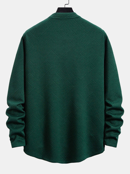 Men’s Stretch Jacquard Long-Sleeve T-Shirt – Textured Crew Neck Casual Layer