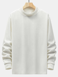 Men’s Ribbed Mock Neck Sweater – Stretch Rayon Blend Layer for Autumn and Winter