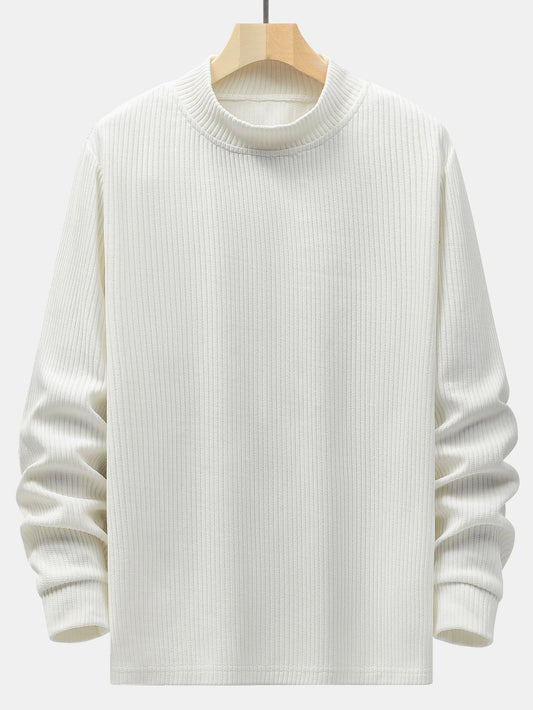 Men’s Ribbed Mock Neck Sweater – Stretch Rayon Blend Layer for Autumn and Winter