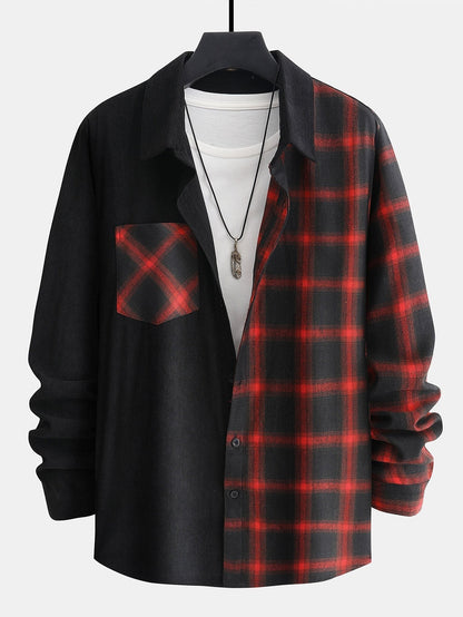 Men’s Corduroy Two-Piece Outfit – Printed Shirt and Drawstring Joggers for Autumn