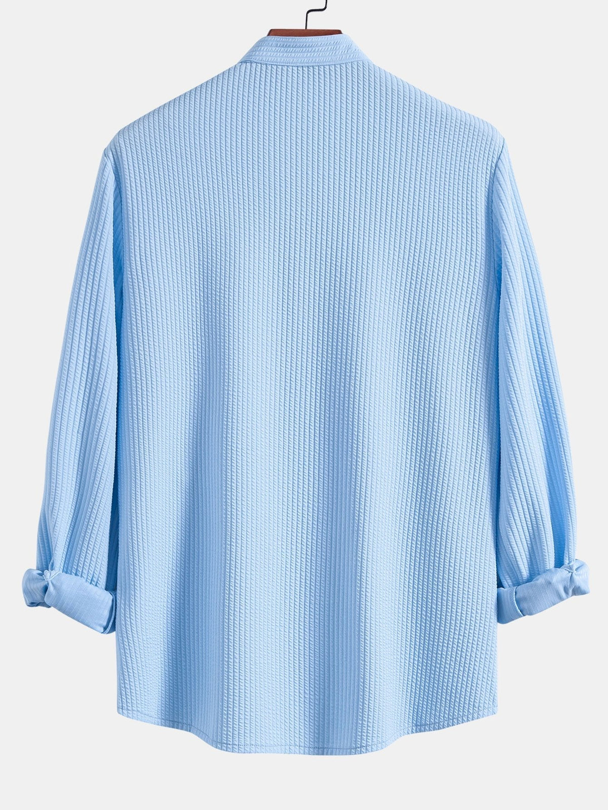 Men’s Ribbed Stand Collar Shirt and Straight-Leg Trousers – Stretch Smart Casual Co-Ord