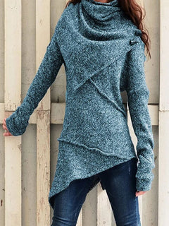 Women’s Draped-Collar Asymmetric Knit Sweater – Relaxed Longline Layer for Cooler Seasons