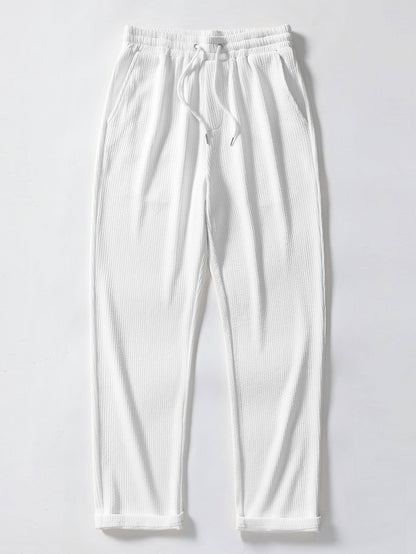 Men’s Knitted Button-Up Shirt and Straight-Leg Trousers Set – Smart Casual Summer Co-Ord