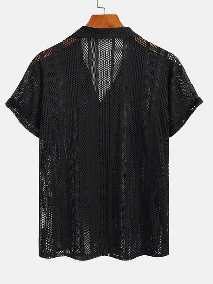 Men’s Airy Mesh Shirt and Linen Blend Trousers – Lightweight Summer Travel Set