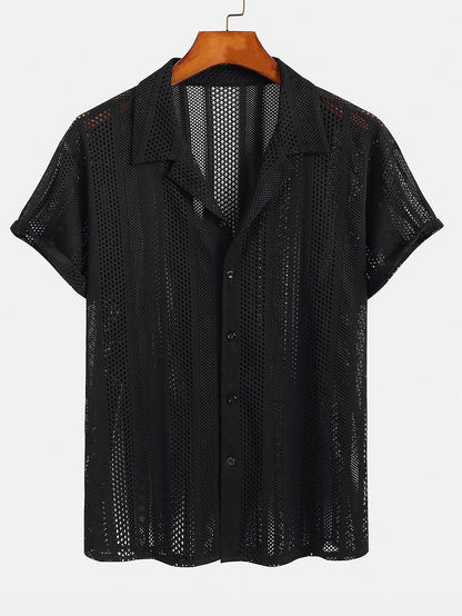 Men’s Airy Mesh Shirt and Linen Blend Trousers – Lightweight Summer Travel Set