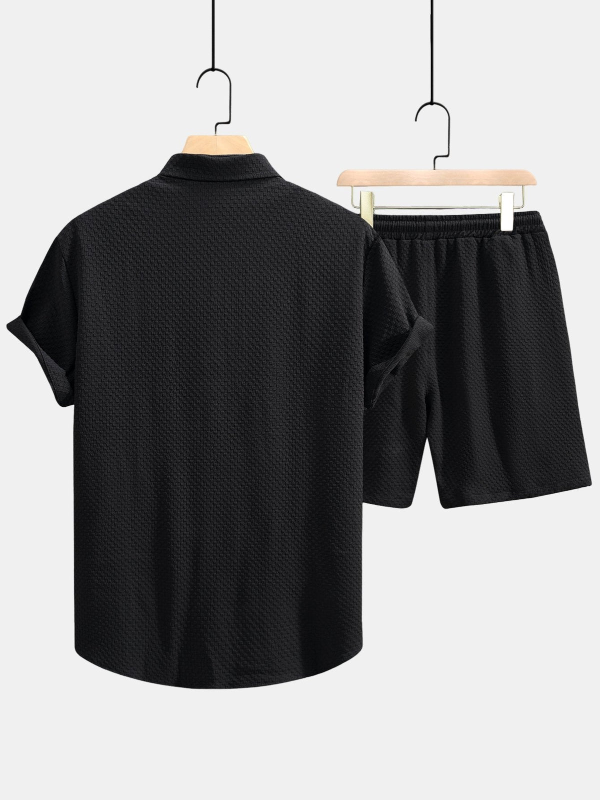 Men’s Textured Shirt and Drawstring Shorts Set – Regular Fit Summer Outfit