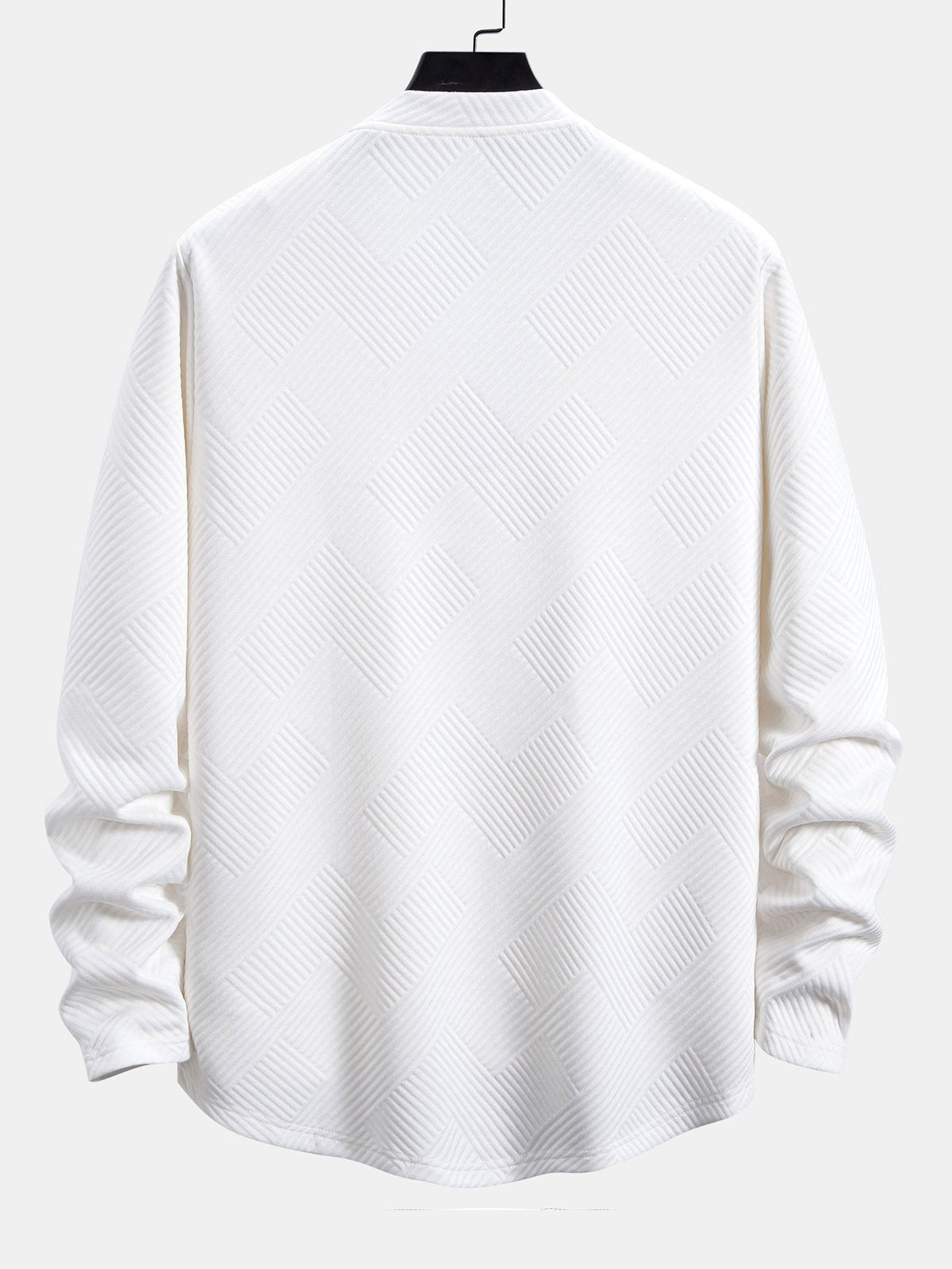Men’s Stretch Jacquard Long-Sleeve T-Shirt – Textured Crew Neck Casual Layer
