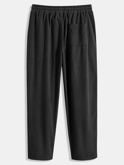Men’s Cuban Collar Corduroy Set – Long-Sleeve Shirt and Straight Trousers for Cool-Weather Casual Style