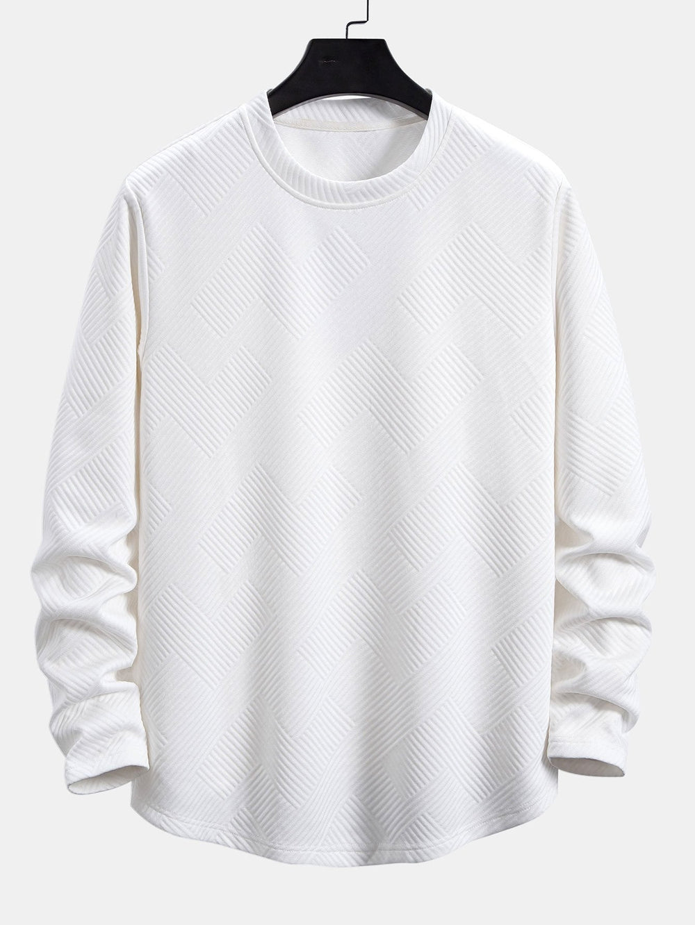 Men’s Stretch Jacquard Long-Sleeve T-Shirt – Textured Crew Neck Casual Layer