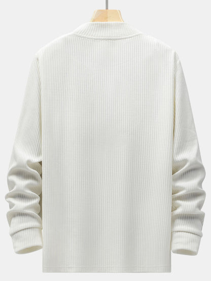 Men’s Ribbed Mock Neck Sweater – Stretch Rayon Blend Layer for Autumn and Winter