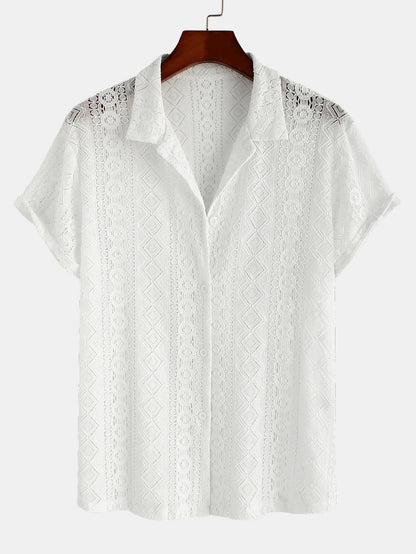Men’s Cuban Collar Shirt Set with Linen Cotton Straight-Leg Trousers – Holiday Wear