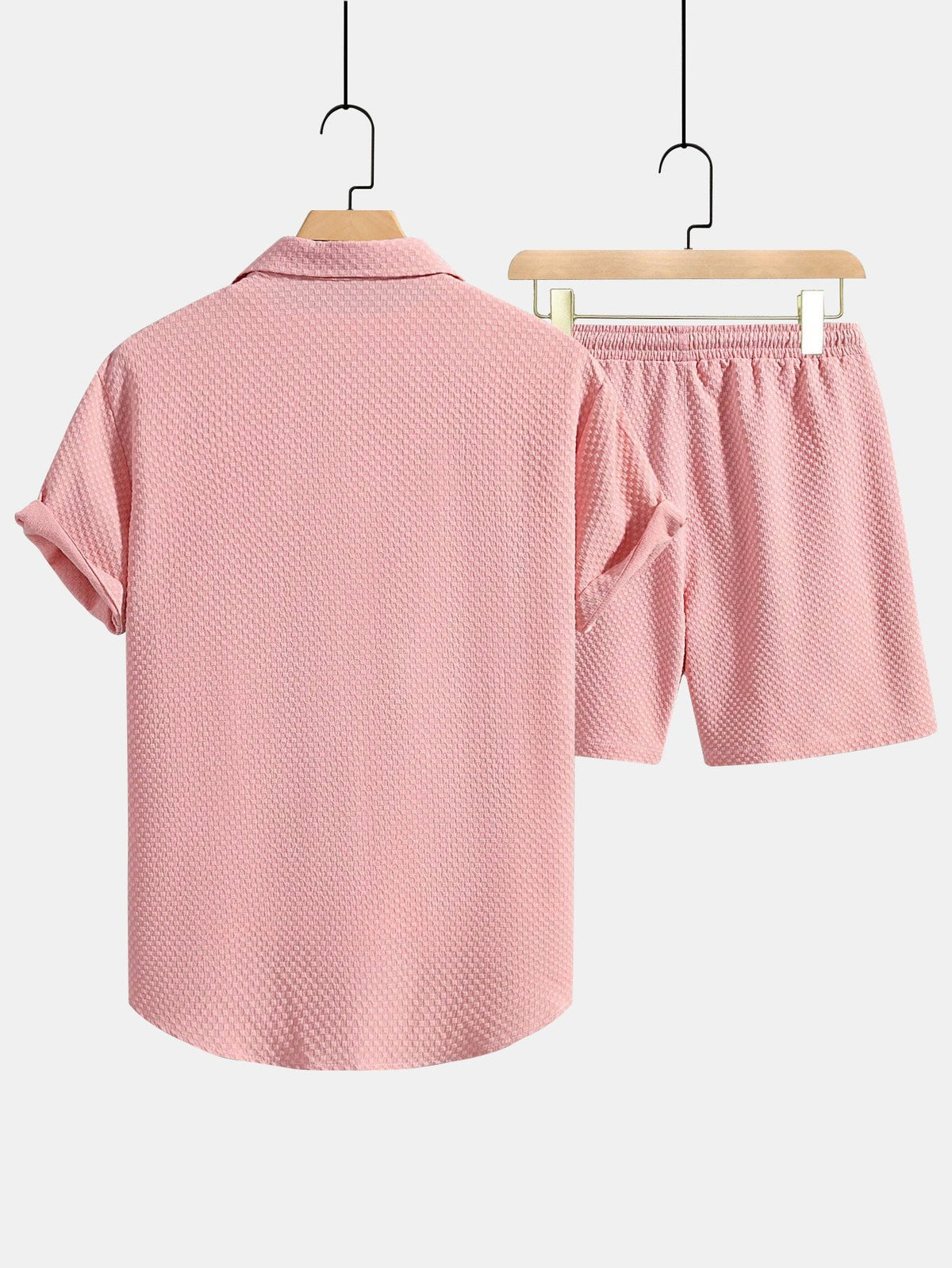 Men’s Textured Shirt and Drawstring Shorts Set – Regular Fit Summer Outfit