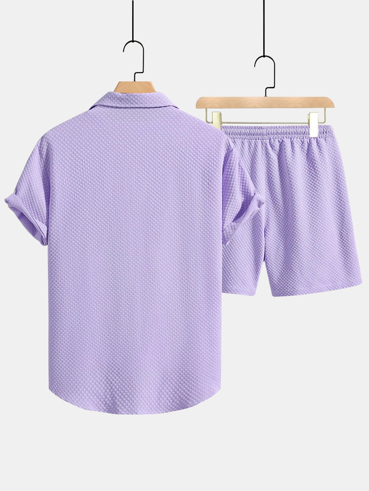 Men’s Textured Shirt and Drawstring Shorts Set – Regular Fit Summer Outfit