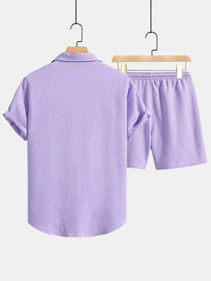 Men’s Textured Shirt and Drawstring Shorts Set – Regular Fit Summer Outfit
