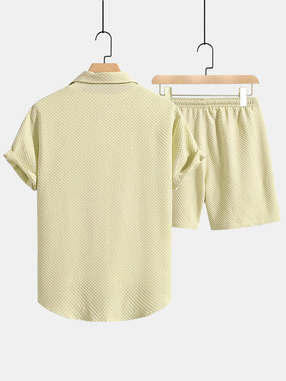 Men’s Textured Shirt and Drawstring Shorts Set – Regular Fit Summer Outfit