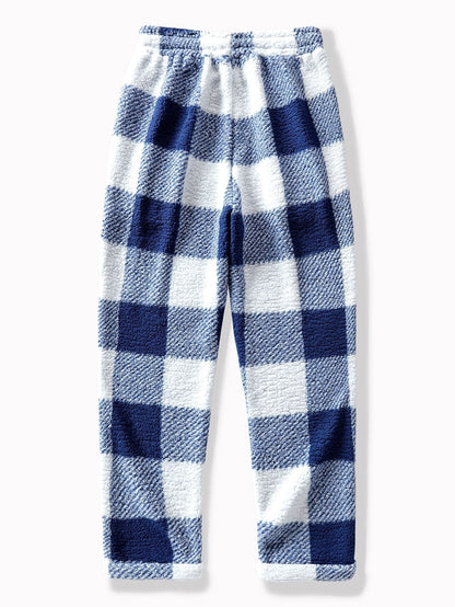 Men’s Teddy Fleece Straight-Leg Trousers – Warm Drawstring Winter Lounge Pants