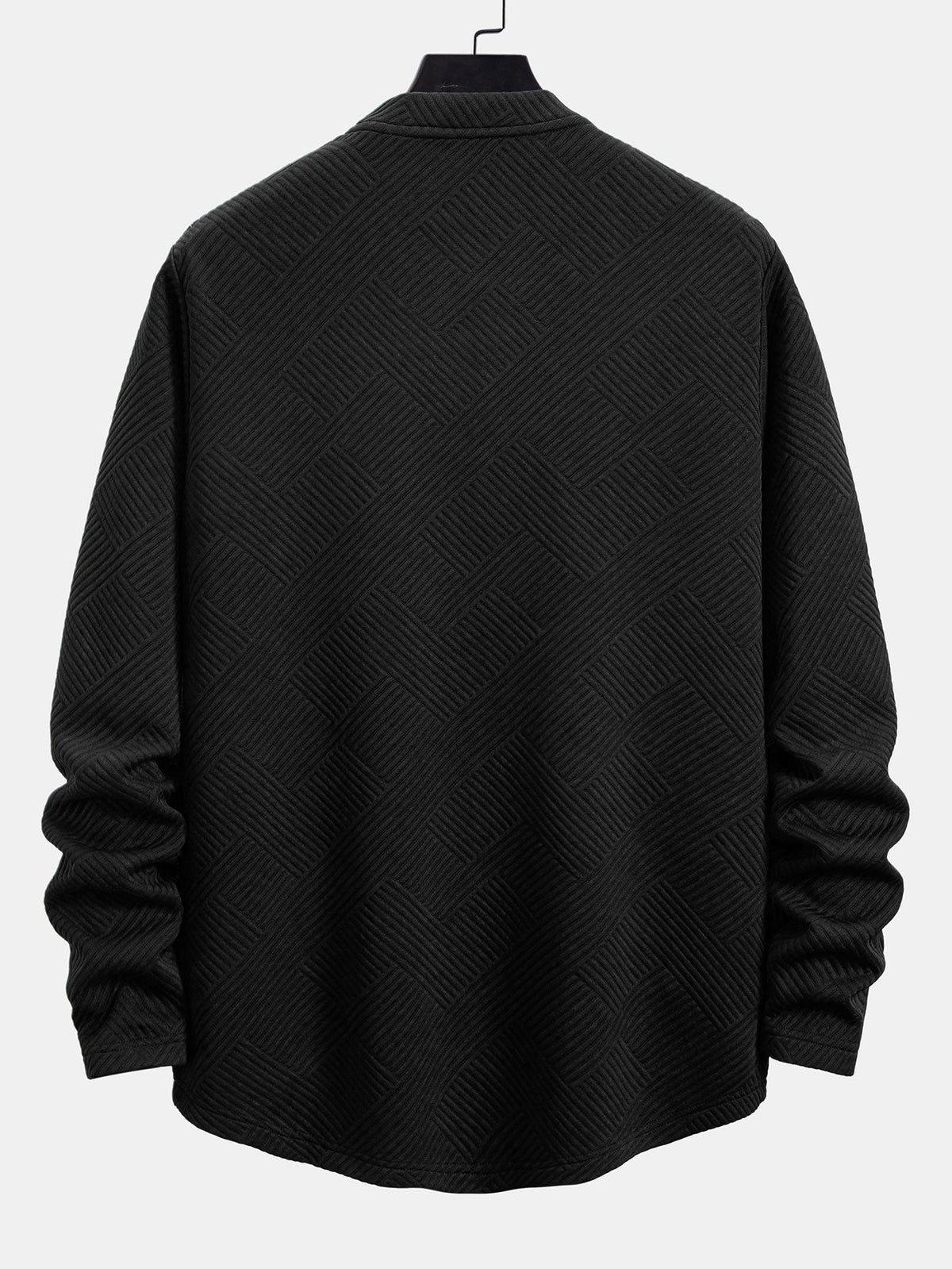 Men’s Stretch Jacquard Long-Sleeve T-Shirt – Textured Crew Neck Casual Layer