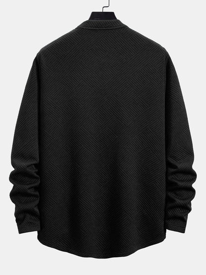 Men’s Stretch Jacquard Long-Sleeve T-Shirt – Textured Crew Neck Casual Layer