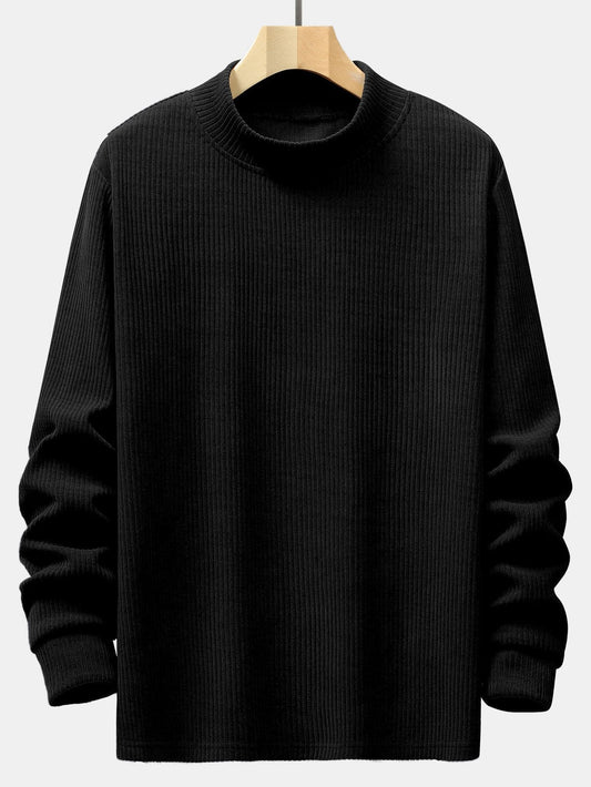 Men’s Ribbed Mock Neck Sweater – Stretch Rayon Blend Layer for Autumn and Winter
