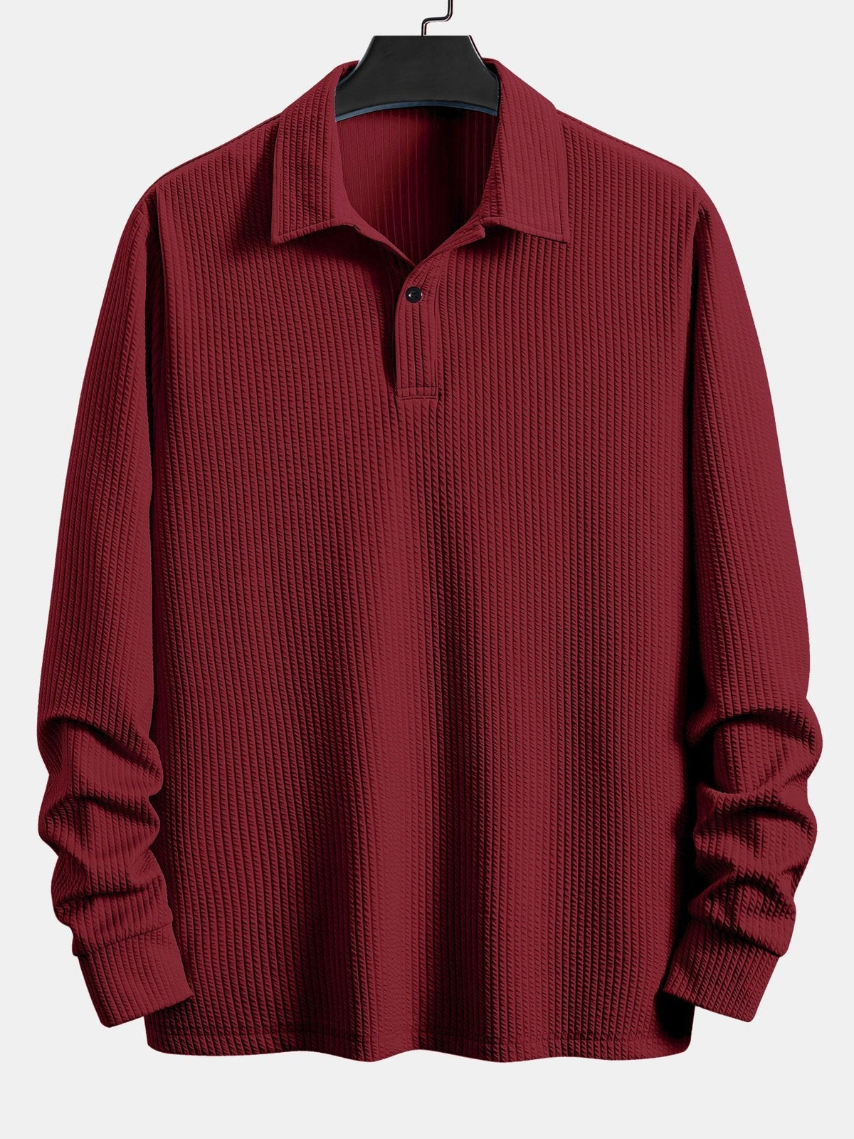 Men’s Relaxed Ribbed Polo Shirt – Stretch Long-Sleeve Smart Casual Top