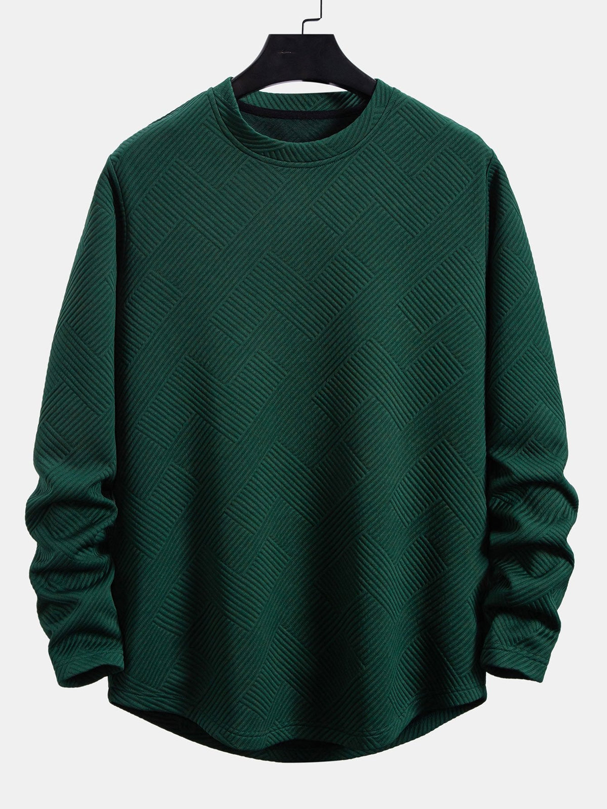 Men’s Stretch Jacquard Long-Sleeve T-Shirt – Textured Crew Neck Casual Layer