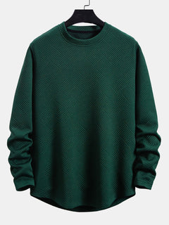 Men’s Stretch Jacquard Long-Sleeve T-Shirt – Textured Crew Neck Casual Layer