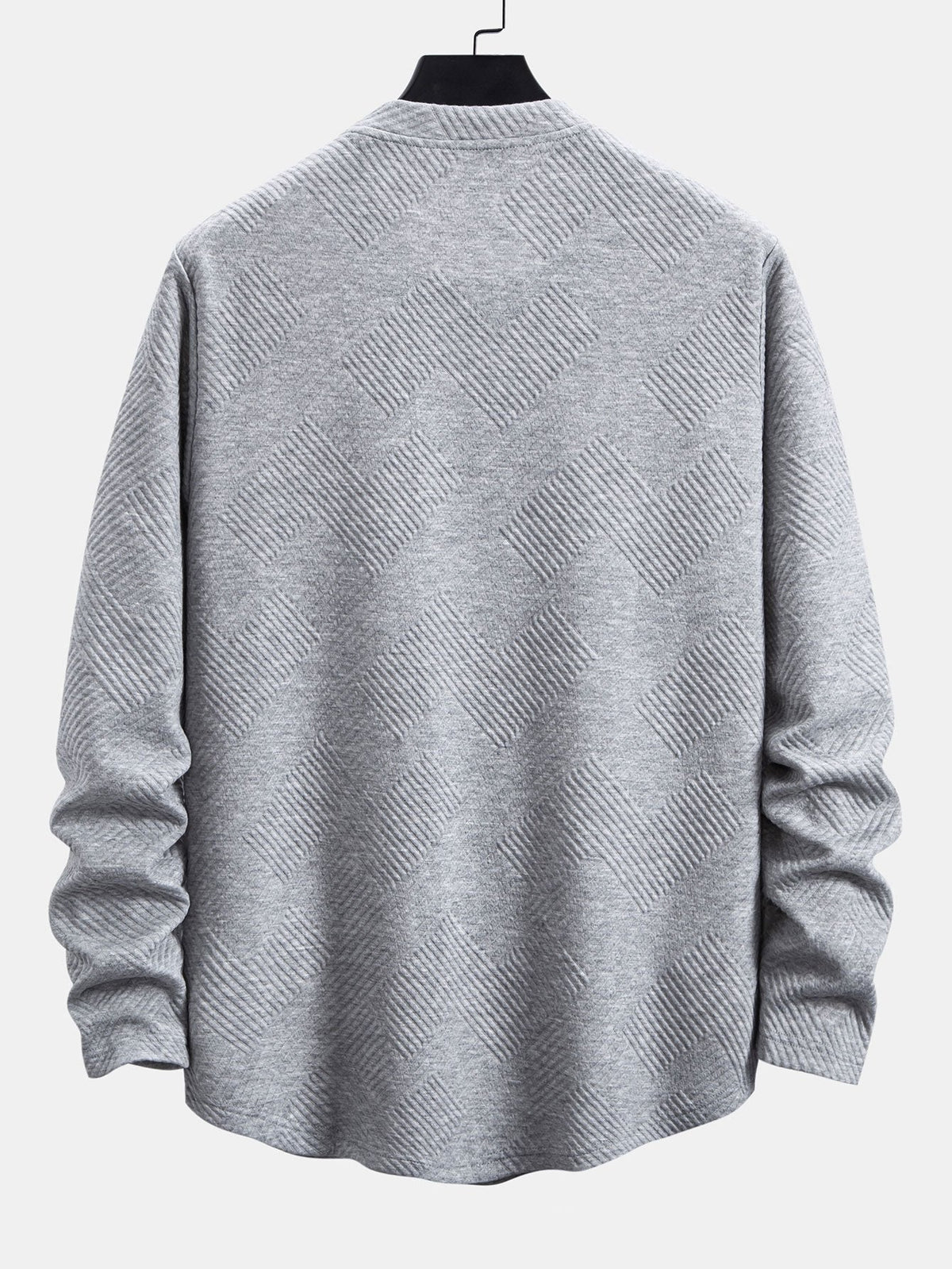 Men’s Stretch Jacquard Long-Sleeve T-Shirt – Textured Crew Neck Casual Layer