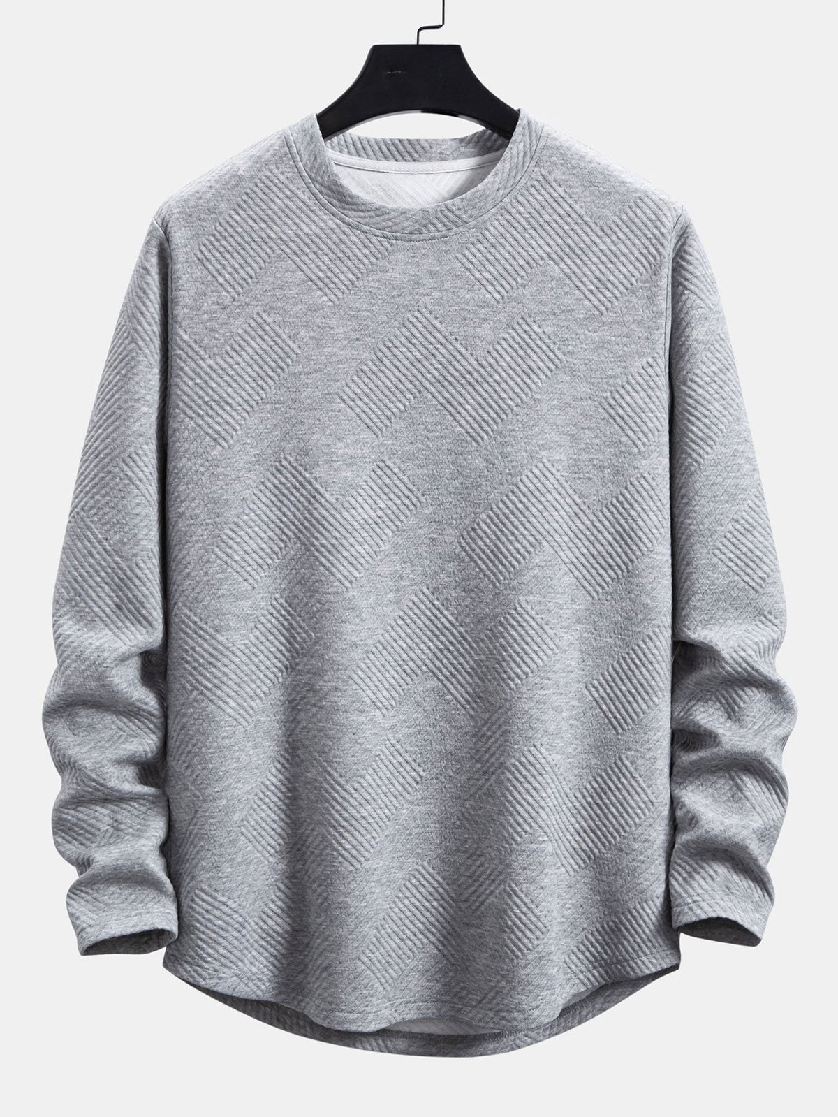 Men’s Stretch Jacquard Long-Sleeve T-Shirt – Textured Crew Neck Casual Layer