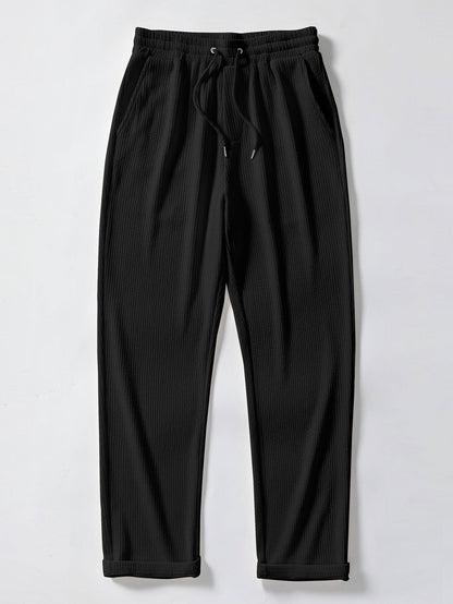 Men’s Stretch Ribbed Trousers with Adjustable Waist – Regular Fit Weekend Pants