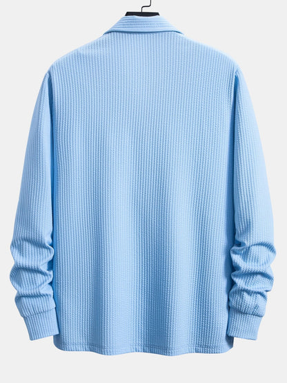 Men’s Relaxed Ribbed Polo Shirt – Stretch Long-Sleeve Smart Casual Top